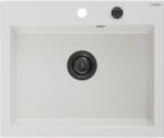 Mexen Elix egymedencés gránit mosogató 600 x 500 mm, fehér, fekete szifon - 6525601005-20-B (6525601005-20-B)