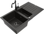 Mexen Matias 1, 5 rekeszes gránit mosogató csepegtetővel és fekete/arany metál Carla konyhai csapteleppel - 6502-75-670700-70-B (6502-75-670700-70-B)