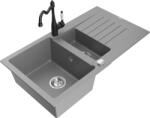 Mexen Matias gránit mosogató 1, 5 medencés csepegtetővel és Carla konyhai csapteleppel, szürke - 6502-71-670700-70 (6502-71-670700-70)