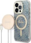 GUESS 4G Print MagSafe Apple iPhone 14 Pro hátlap tok, kék + MagSafe töltő (GUE2291) (GUE2291)