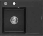 Mexen Ben gránit mosogató 1 rekeszes csepegtetővel, balos, 600 x 500 mm, fekete/ezüst metál, króm szifon - 6522605000-73 (6522605000-73)