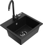 Mexen Milo 1 kamrás gránit mosogató Telma konyhai csapteleppel, fekete - 6505-77-670200-70-B (6505-77-670200-70-B)