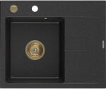 Mexen Ben gránit mosogató 1-medencés csepegtetővel, balos 600 x 500 mm, fekete/ezüst metál szifon arany - 6522605000-73-G (6522605000-73-G)