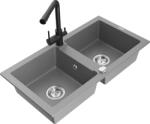 Mexen Mario 2 kamrás gránit mosogató kagyló Duero konyhai csappal, szürke - 6504-71-671600-70 (6504-71-671600-70)