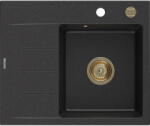 Mexen Ben Gránit mosogató, jobbos, 1-medencés, csepegtetővel, 600 x 500 mm fekete/ezüst metál arany szifonnal (6523605000-73-G)