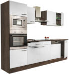 Leziter Yorki Konyhablokk - 280 cm-es, Yorki Tölgy Korpusz, Selyemfényű Fehér Front