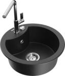 Mexen Diego egykamrás gránit mosogató konyhai csapteleppel Flora, fekete/ezüst metál - 6512-73-670401-00 (6512-73-670401-00)