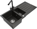 Mexen Andres gránit mosogató 1, 5-medencés csepegtetővel és Duero konyhai csapteleppel, fekete/arany - 6515-75-671600-70 (6515-75-671600-70)