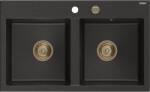 Mexen Hektor 2-medencés gránit mosogató 800 x 480 mm, fekete/arany metál, arany szifon - 6521802000-75-G (6521802000-75-G)