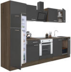 Leziter Yorki 270 Konyhablokk - Yorki Tölgy Korpusz, Selyemfényű Antracit Front, Alsó Sütős Elemmel, Felülfagyasztós Hűtős Szekrénnyel