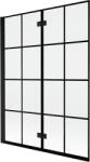 Mexen Mist kétszárnyú fürdőszobai paraván, balos, 130 x 150 cm, fekete rács, fekete - 8A9-130-002-70-77-L (8A9-130-002-70-77-L)