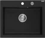 Mexen Elix gránit mosogató 1-medencés 600 x 500 mm, fekete, króm szifon - 6525601005-77 (6525601005-77)