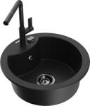 Mexen Diego 1-medencés gránit mosogató Flora konyhai csapteleppel, fekete - 6512-77-670401-70-B (6512-77-670401-70-B)