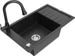 Mexen Elias 1 rekeszes gránit mosogató csepegtetővel és Elia konyhai csappal, fekete/ezüst metál - 6511-73-670101-70 (6511-73-670101-70)
