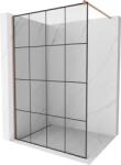Mexen Kioto zuhanyfal Walk-in 130 x 200 cm, fekete rács 8 mm, kefélt réz - 800-130-101-65-77 (800-130-101-65-77)