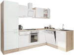 Leziter Yorki 280 Sarok Konyhabútor - Sonoma Tölgy Korpusz, Selyemfényű Fehér Front, Alsó Sütős Elemmel, Polcos Szekrénnyel
