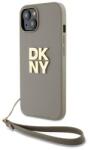 DKNY iPhone 15 Plus Csuklópántos PU Bőr Telefon tok - Bézs (DKHCP15MPBSWSE) (DKHCP15MPBSWSE)