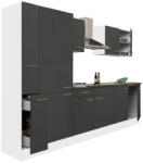 Leziter Yorki 300 Konyhablokk - Fehér Korpusz, Selyemfényű Antracit Front, Polcos Szekrénnyel
