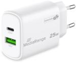 MediaRange Hálózati Töltő Usb-a/usb-c Pd 3.0 Qc 3.0 25w Fehér (mrma112-2)