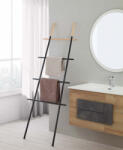 Feridras Suport vertical pentru prosoape tip scara, negru, otel si lemn, h 170 cm (154501)