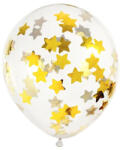 PartyDeco S. r. o Átlátszó latex lufi, arany csillagokkal, 6 db/cs
