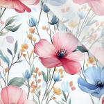 Takoy Enyhén elasztikus műselyem / silky anyag pirosas-kékes réti virágok