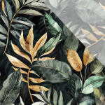 Takoy Enyhén elasztikus műselyem / silky anyag fekete és arany levelek