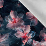 Takoy Téli softshell anyag rózsaszín áttetsző virágok fekete alapon