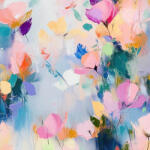 Takoy Ruházati anyag / Ruha anyag fényes hatással festett virágok Lavami