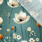 Takoy Enyhén elasztikus műselyem / silky anyag gyengéd virágok menta alapon