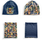Takoy Panel szabásmintával S-es méret, funkcionális jersey - sapka és nyakmelegítő szett erdei állatok kalandjai sötétkék