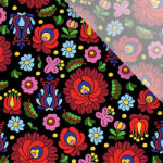 Takoy Enyhén elasztikus műselyem / silky anyag magyar hímzés utánzat fekete alapon