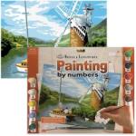 Royal & Langnickel Számozott kifestő készlet, akrilfesték+ecset, 29x39 cm - Szélmalom a folyón