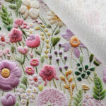 Takoy Kabátszövet hímzett virág mintás utánzat Violet