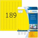 HERMA No. 4243 sárga színű 25, 4 x 10 mm méretű, univerzálisan nyomtatható, matt felületű öntapadós etikett címke, visszaszedhető ragasztóval A4-es íven - kiszerelés: 3780 címke / 20 ív