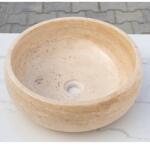 Import Egipt Lavoar baie pe blat, travertin LIGHT RS-21, crem, rotund, 42x15cm (50315778)