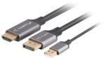 Lanberg CA-HDDP-20CU-0018-BK video átalakító kábel 1, 8 M DisplayPort HDMI + USB Fekete, Ezüst (CA-HDDP-20CU-0018-BK) - compzone