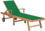 vidaXL tömör tíkfa napozóágy zöld párnával (3063011)