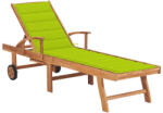 vidaXL tömör tíkfa napozóágy élénkzöld párnával (3063017)
