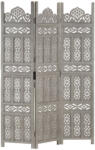 vidaXL 3-paneles szürke mangófa kézzel faragott térelválasztó 120x165cm (285321)