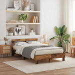 vidaXL Ágykeret LED -es lámpákkal Régi fa 120 x 190 cm Faanyag (3333957)