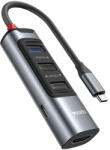 YESIDO Dokkolóállomás 5in1 (HB22) - Type-C átalakító 3x USB, USB-C, HDMI, PD100W, Gyors töltés, 4K@30Hz, 5Gbps - Szürke