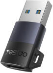Yesido OTG Adapter (GS34) - USB3.0 férfi csatlakozó Type-C női csatlakozóhoz, 18W, alumínium ötvözet - Szürke