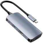 YESIDO - Dokkolóállomás 7 az 1-ben (HB16) - Type-C 1x USB3.0, 2x USB2.0, TF/SD Kártya, 1x VGA, 1x Type-C, 5Gbps, PD100W - Szürke