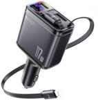 YESIDO - 4 az 1-ben Autós Töltő (Y63) - 2x Visszahúzható Kábellel, LED Hangulatfény, Gyors Töltés, 117W - Szürke