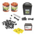  Kit complet gard electric 9/12V 0, 7 Joule, lungime fir 1000m, 100 izolatori, 2 manere poarta, 2 placute de avertizare si baterie uscata (nereincarcabila) 9V/90Ah Breckner Germany