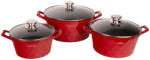 Cheffinger 3 részes edénykészlet fedővel és tapadásmentes márvány bevonattal, piros