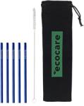 Ecocare Környezetbarát fém szívószál, kék, 16×0, 6 cm, 5 db