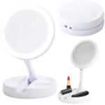  LED Megvilágítású Tükör, 10-szeres Nagyítás, Állítható Állvány, Fehér - 26243