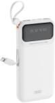XO PR278 power bank 10000 mAh (Fehér) - digitális kijelző, 4 beépített kábel (USB-A, USB-C, MicroUSB, Lightning)
